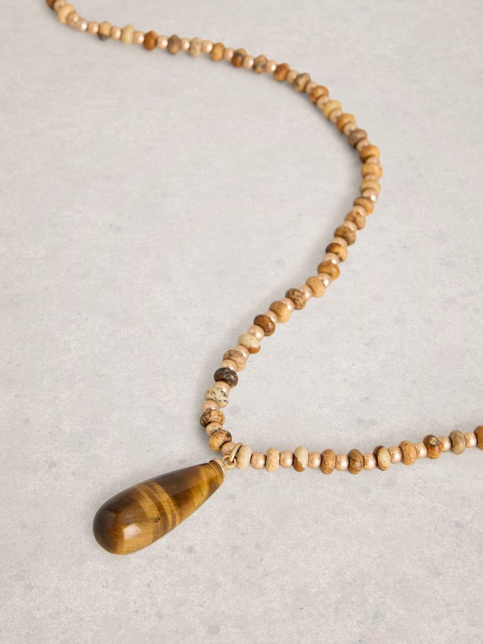 Gigi SemiPrecious Necklace in MID BROWN - FLAT DETAIL