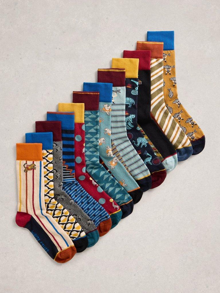 Mens 12 Days Sock Advent in NAVY MULTI - FLAT FRONT