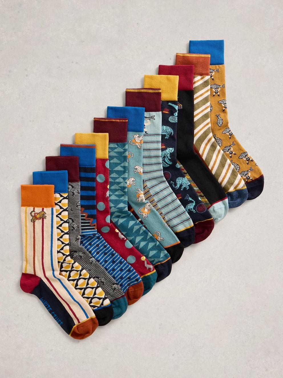 Mens 12 Days Sock Advent in NAVY MULTI - FLAT FRONT