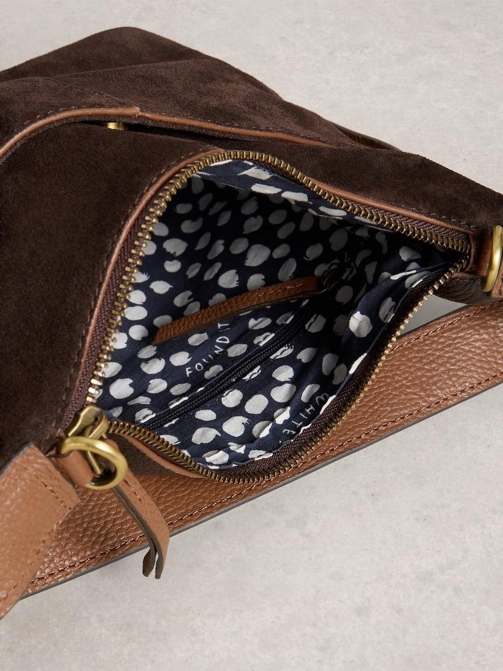 Mini Sophia Suede Crossbody in DK BROWN - FLAT DETAIL