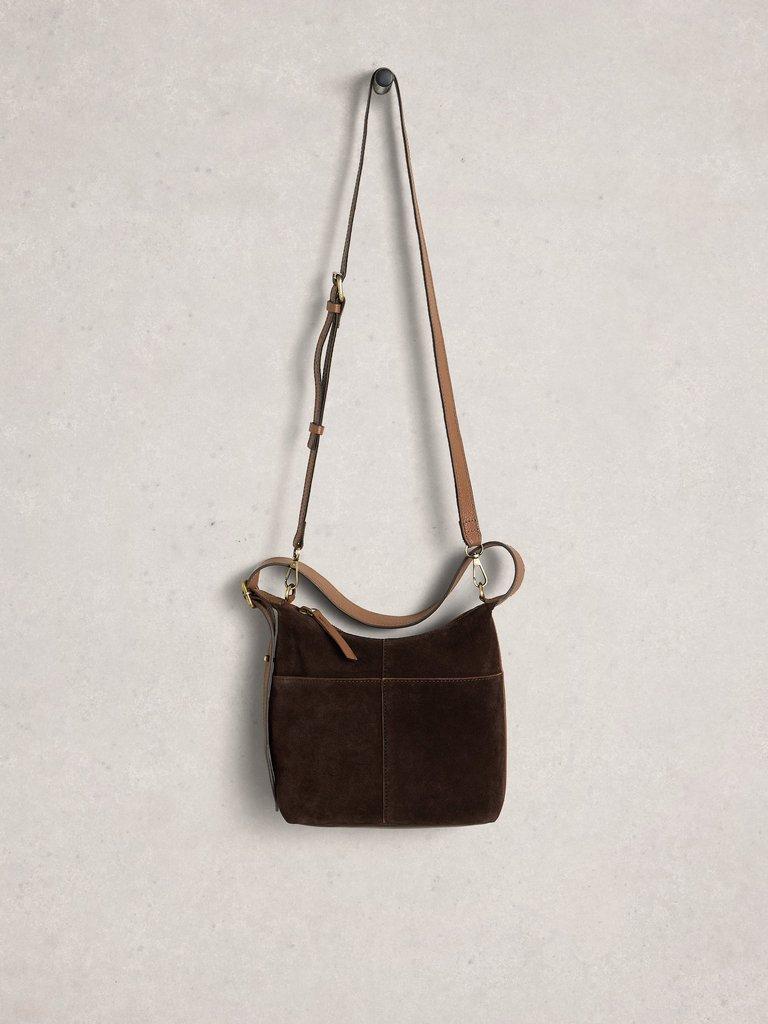 Mini Sophia Suede Crossbody in DK BROWN - FLAT FRONT