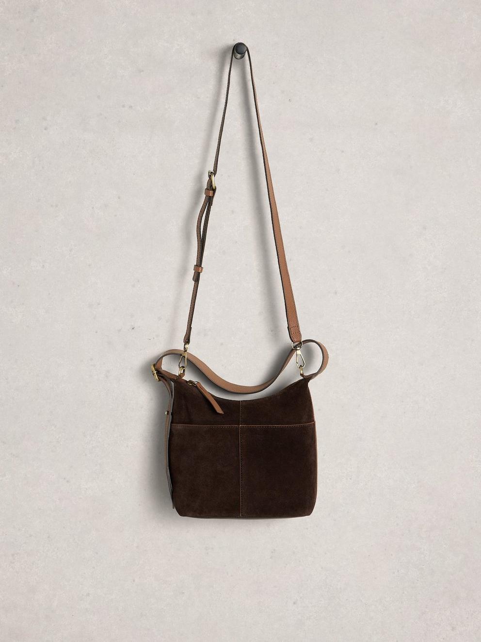 Mini Sophia Suede Crossbody in DK BROWN - FLAT FRONT