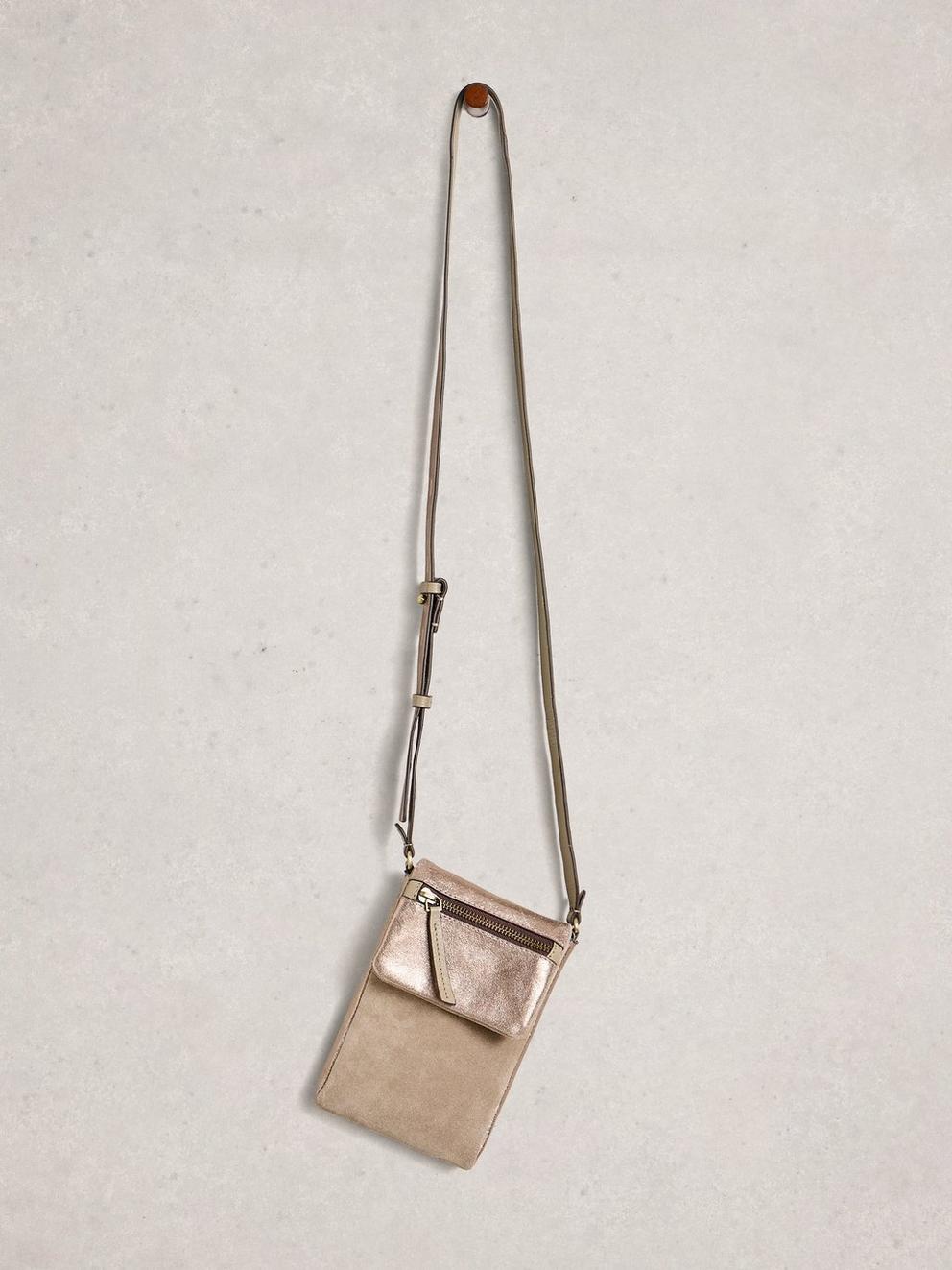 Tiggy Phone Bag in GLD TN MET - FLAT FRONT