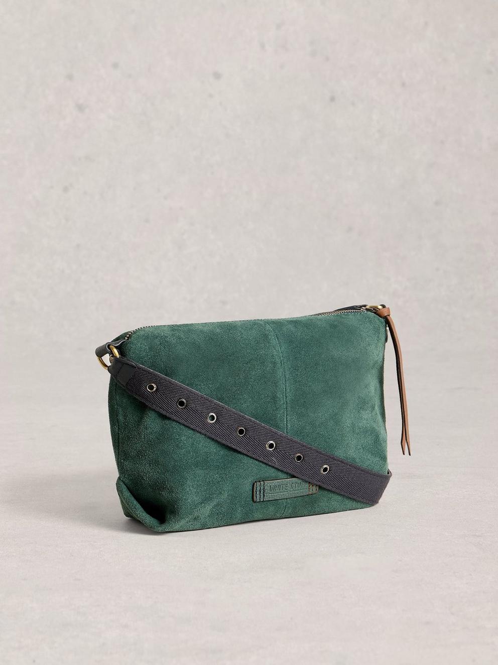 Hollie Crossbody Suede Bag in MID TEAL - FLAT BACK