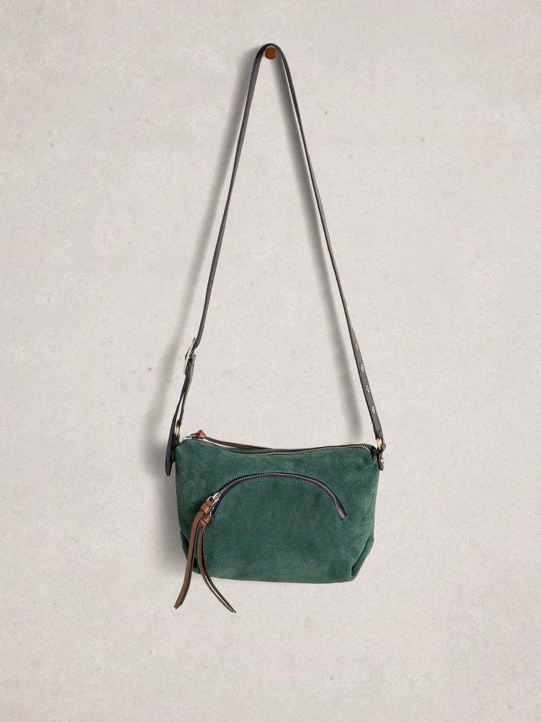 Hollie Crossbody Suede Bag in MID TEAL - FLAT FRONT