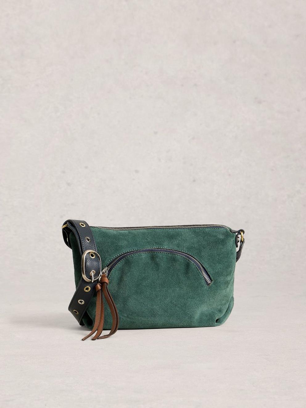 Hollie Crossbody Suede Bag in MID TEAL - LIFESTYLE