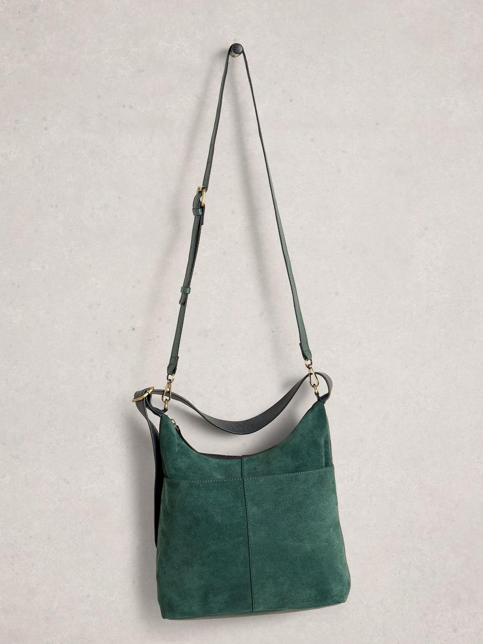 Sophia Suede Crossbody in DK TEAL - FLAT FRONT