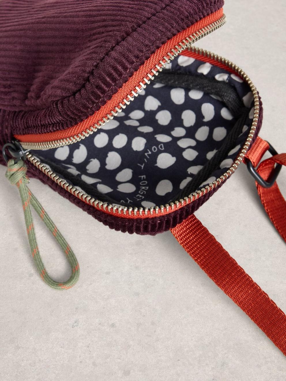 Meadow Corduroy Phone Bag in DK PURPLE - FLAT DETAIL