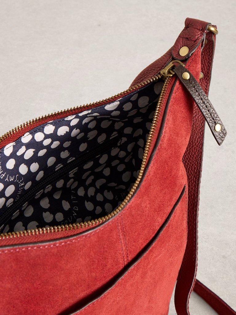 Fern Crossbody Suede in DK RED - FLAT DETAIL