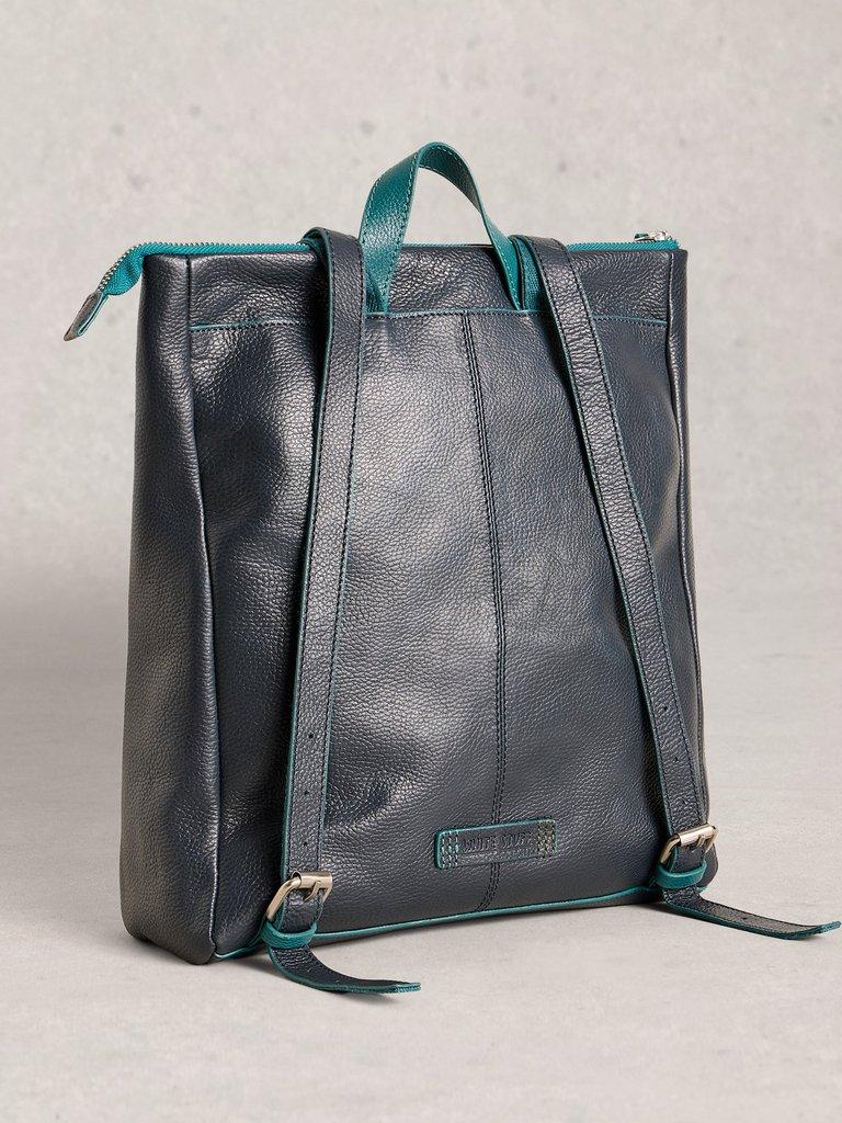 Tiggy Leather Backpack in DARK NAVY - FLAT BACK
