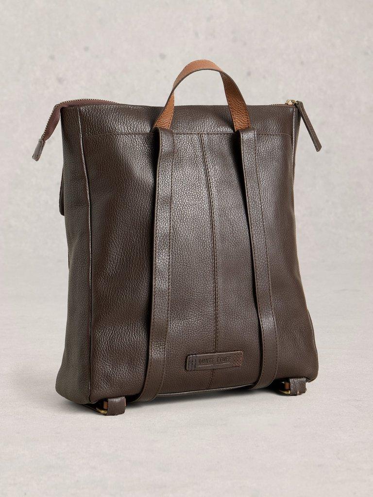 Tiggy Leather Backpack in DK BROWN - FLAT BACK