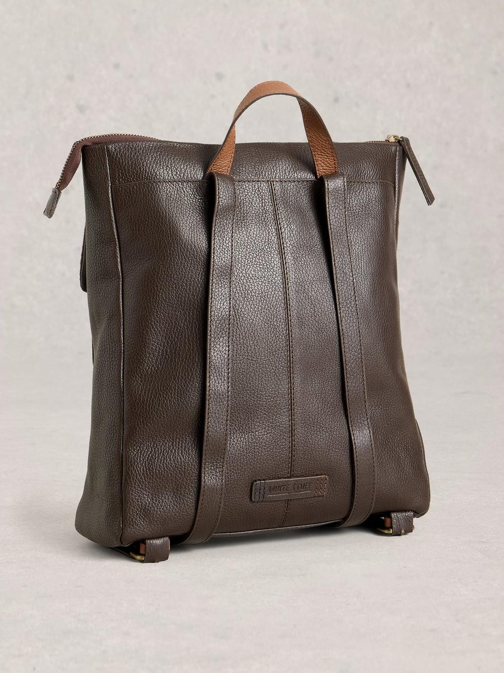 Tiggy Leather Backpack in DK BROWN - FLAT BACK