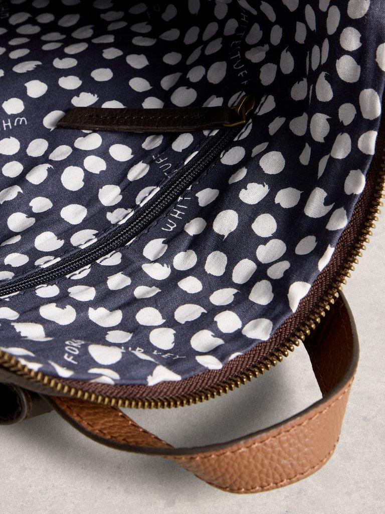 Tiggy Leather Backpack in DK BROWN - FLAT DETAIL