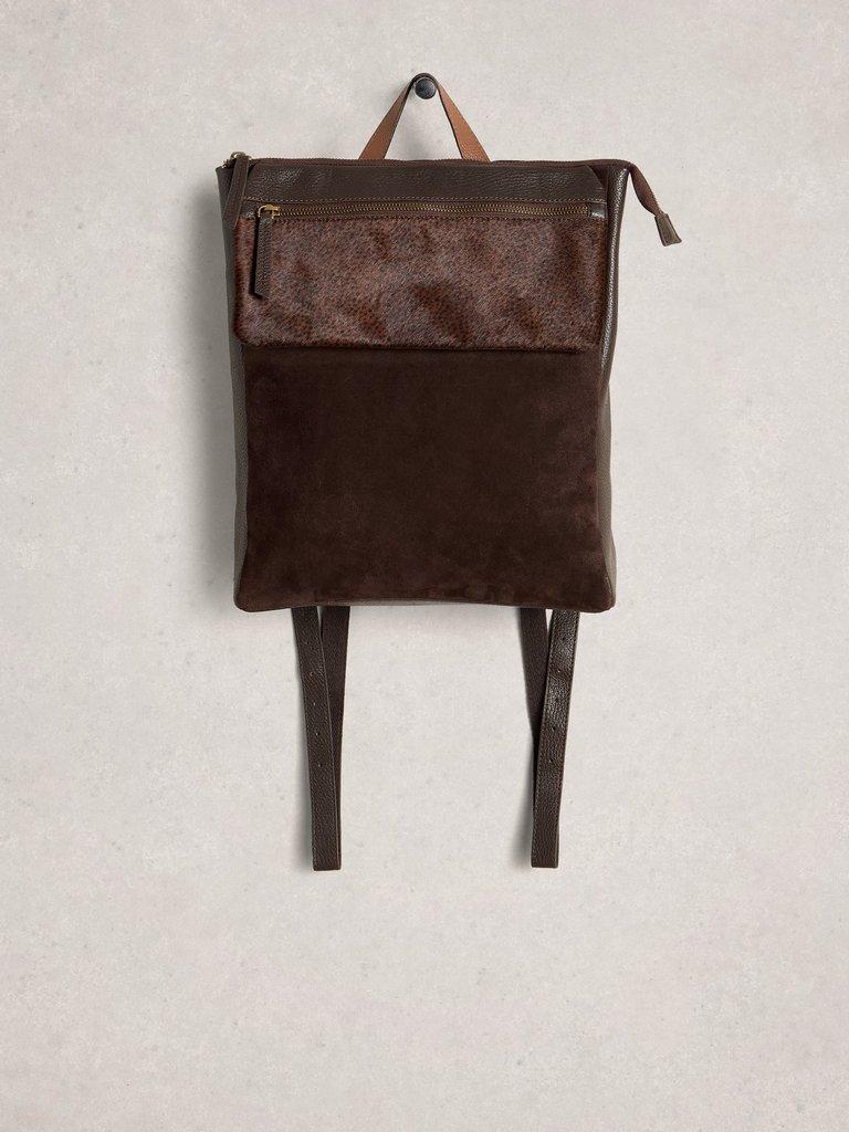 Tiggy Leather Backpack in DK BROWN - FLAT FRONT