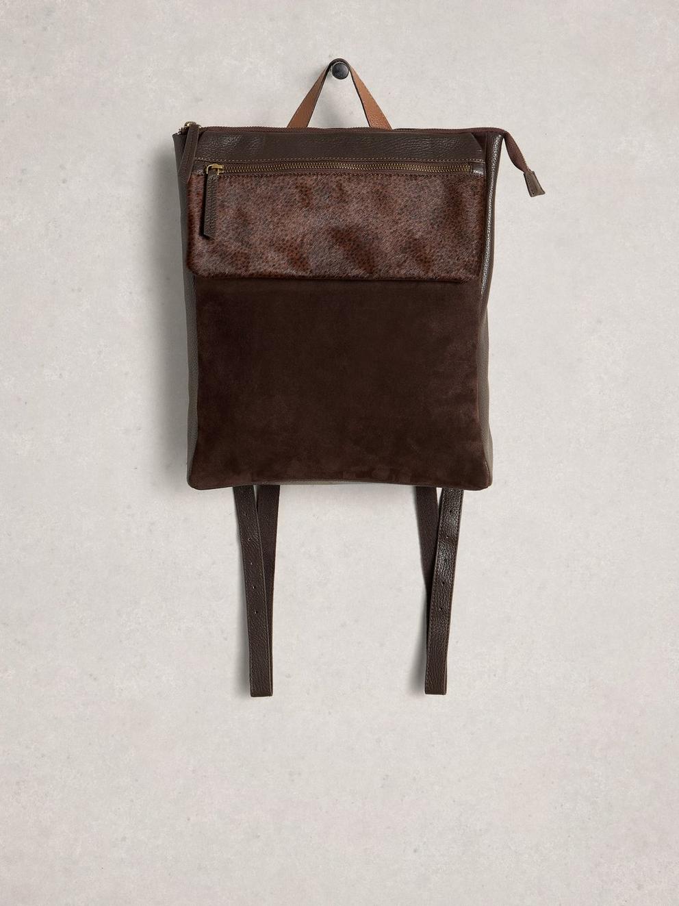 Tiggy Leather Backpack in DK BROWN - FLAT FRONT