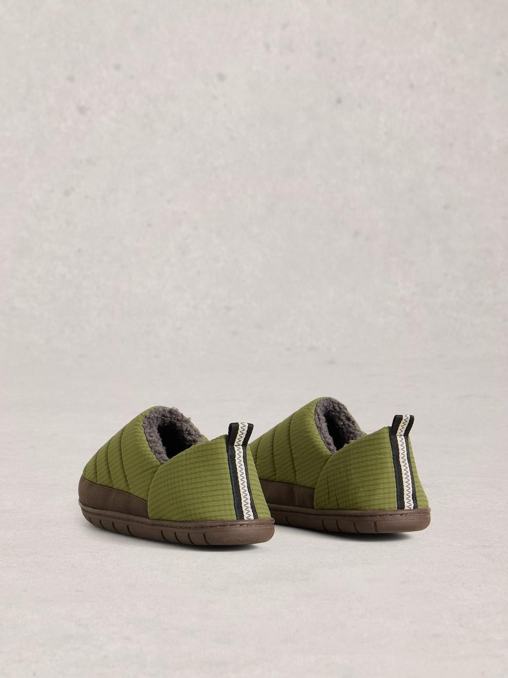 Puffer Nylon Slippers in KHAKI GRN - FLAT BACK
