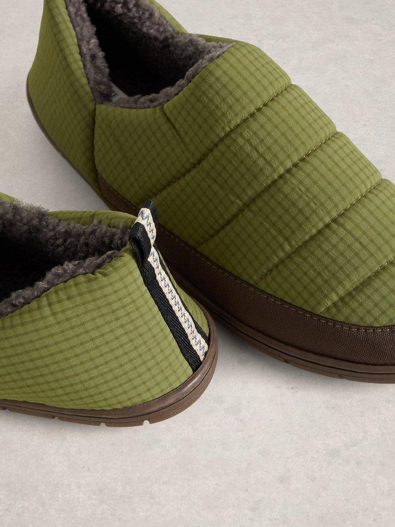 Puffer Nylon Slippers in KHAKI GRN - FLAT DETAIL