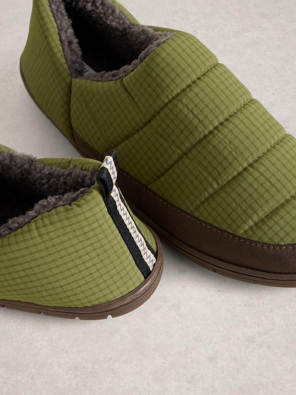 Puffer Nylon Slippers in KHAKI GRN - FLAT DETAIL