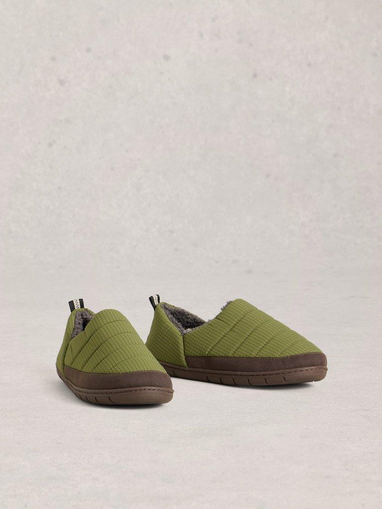 Puffer Nylon Slippers in KHAKI GRN - FLAT FRONT