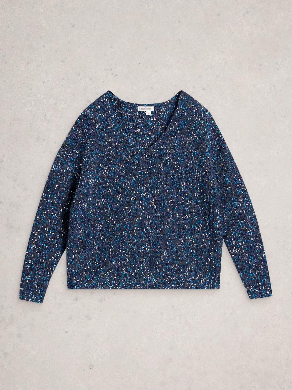 V NECK TEXTURED JUMPER in DARK NAVY - FLAT FRONT