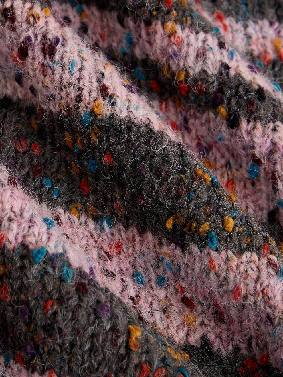 TEXTURED STRIPE V NECK JUMPER in GREY MLT - FLAT DETAIL