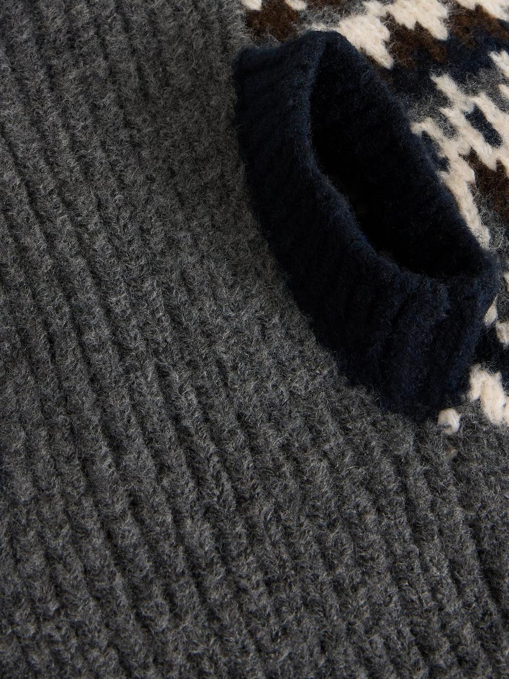 DOG FAIRISLE JUMPER in GREY MLT - FLAT DETAIL