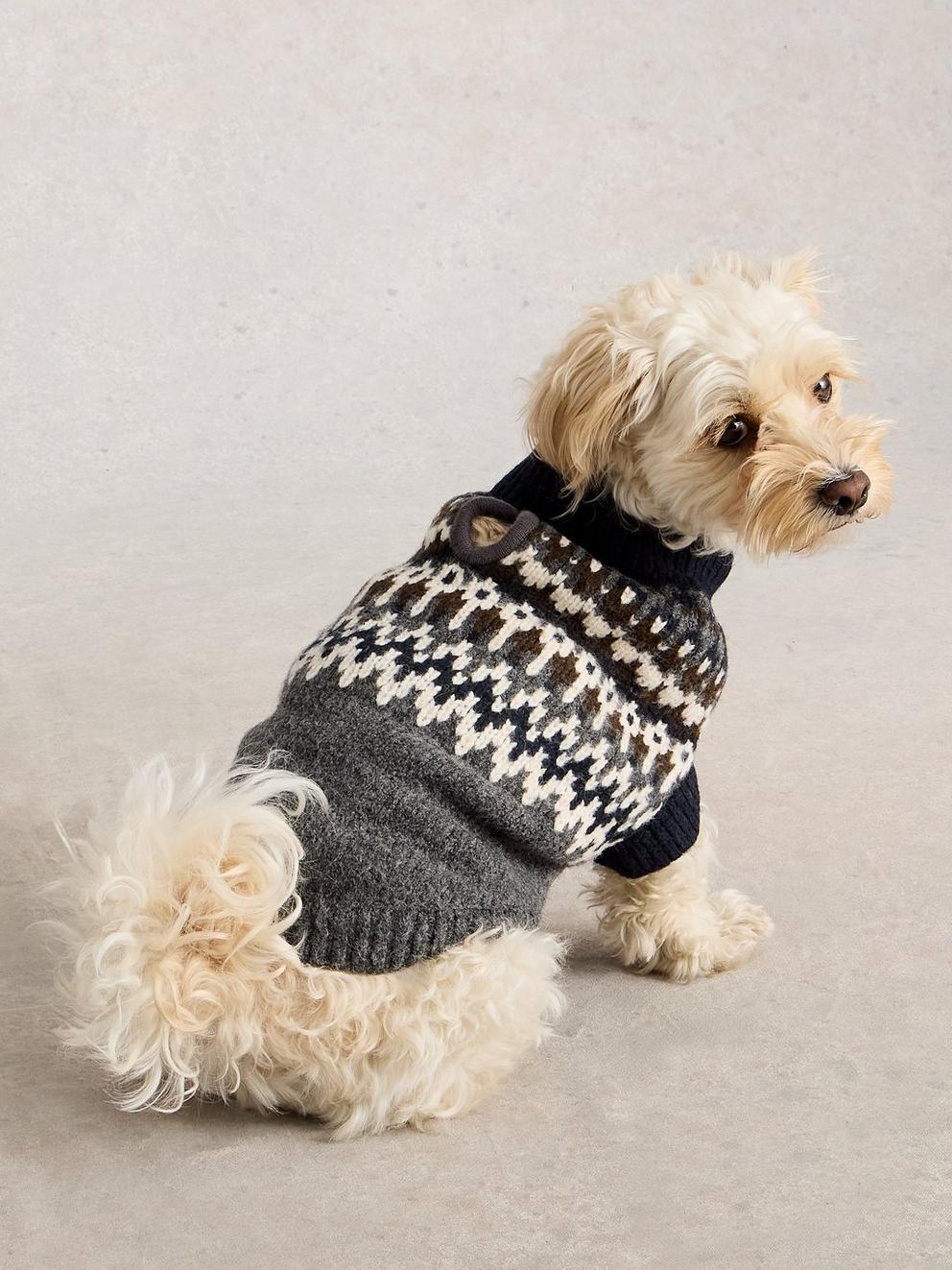 DOG FAIRISLE JUMPER in GREY MLT - MODEL BACK