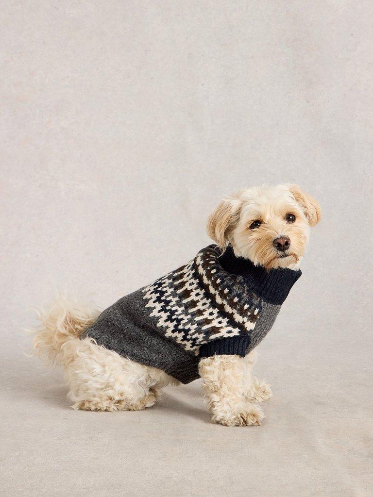 DOG FAIRISLE JUMPER in GREY MLT - MODEL FRONT