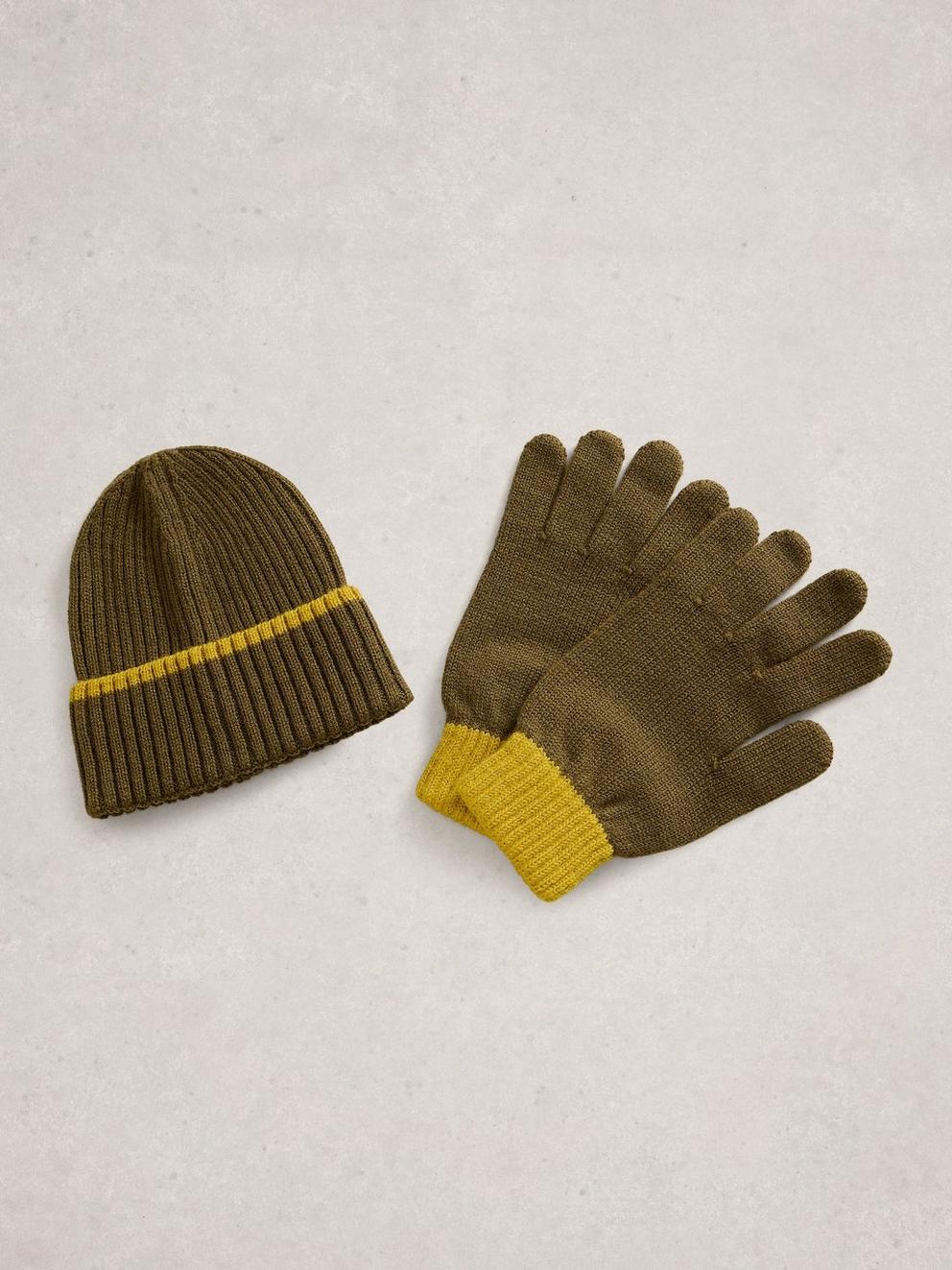 Mens Hat and Glove Set in KHAKI GRN - FLAT FRONT