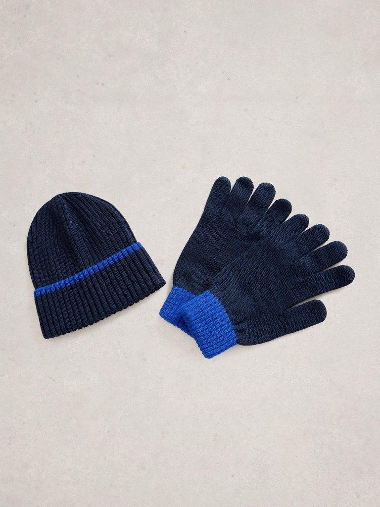Mens Hat and Glove Set in NAVY MULTI - FLAT FRONT