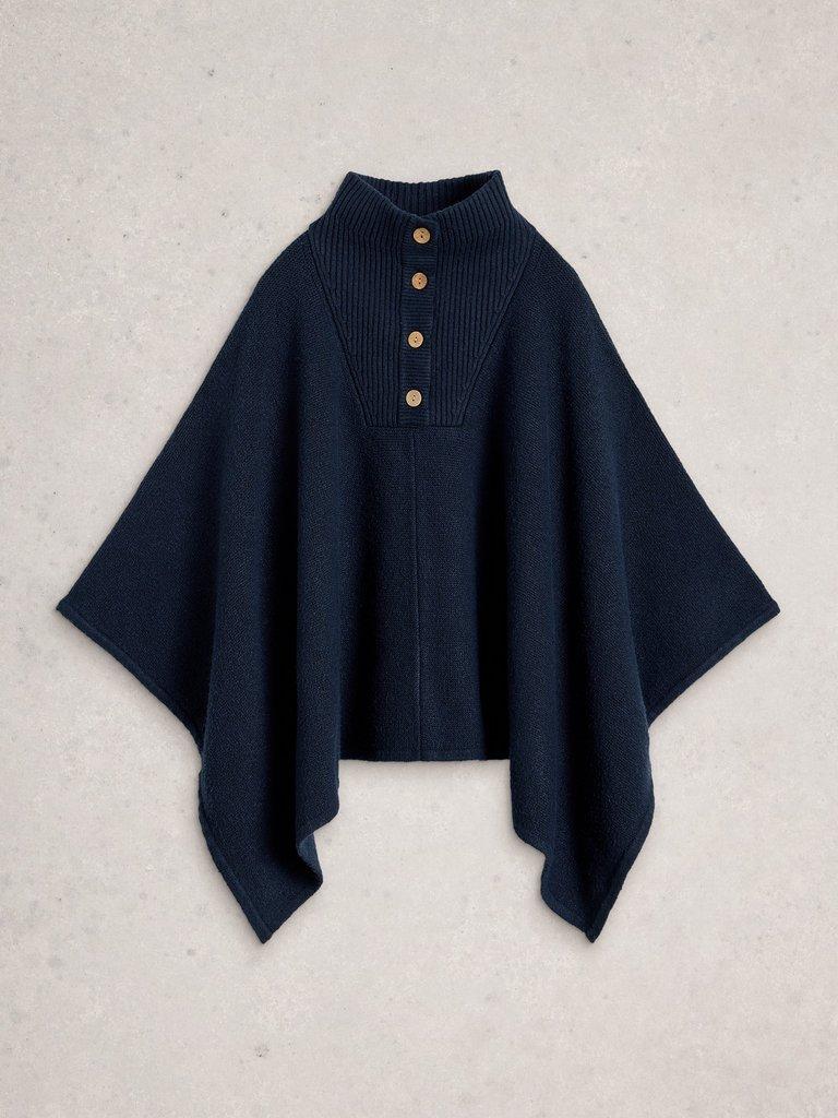 Funnel Neck Poncho in DARK NAVY - FLAT FRONT