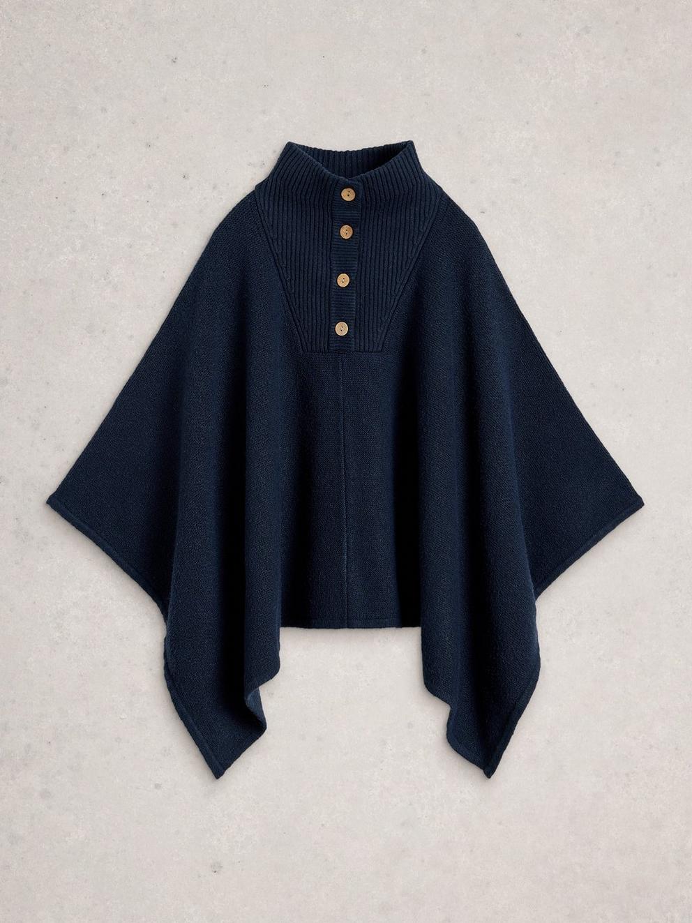 Funnel Neck Poncho in DARK NAVY - FLAT FRONT