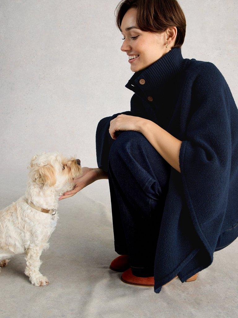 Funnel Neck Poncho in DARK NAVY - LIFESTYLE