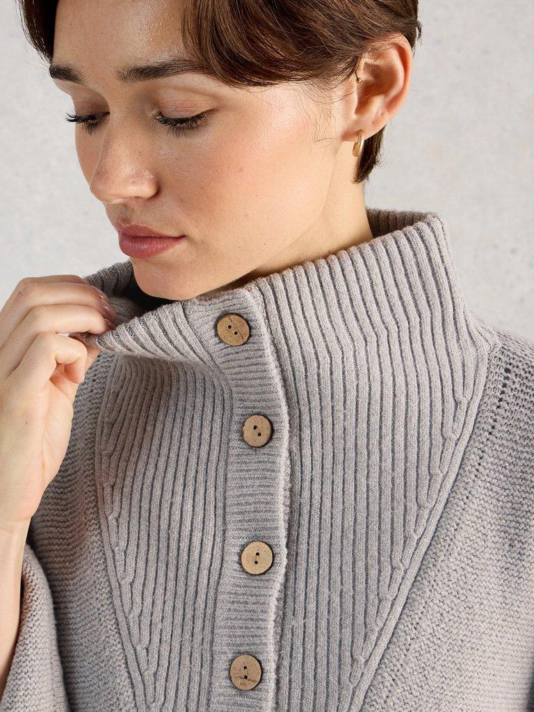 Funnel Neck Poncho in LGT GREY - MODEL DETAIL