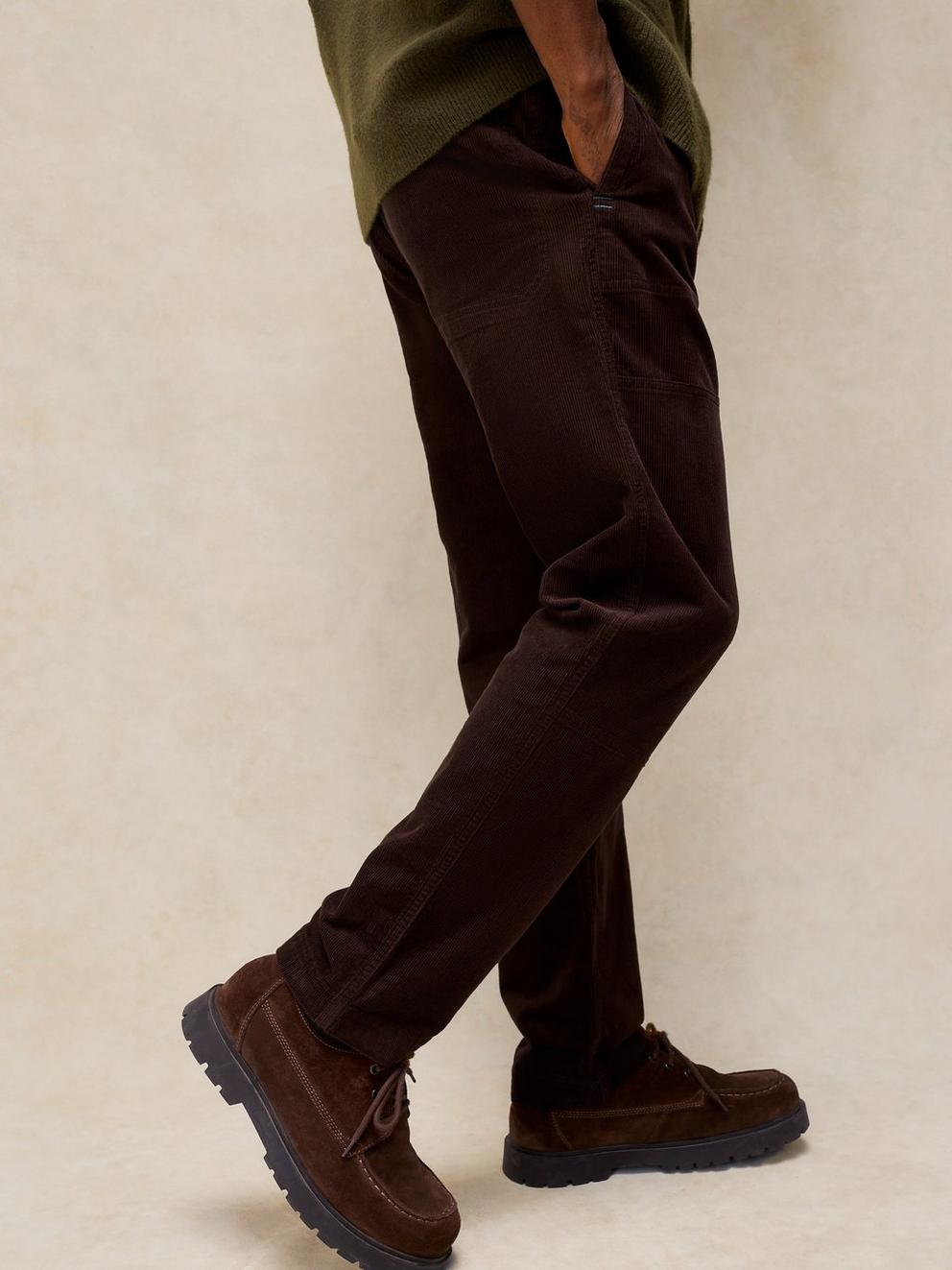 Kemble Cargo Trouser in DK BROWN - MODEL DETAIL