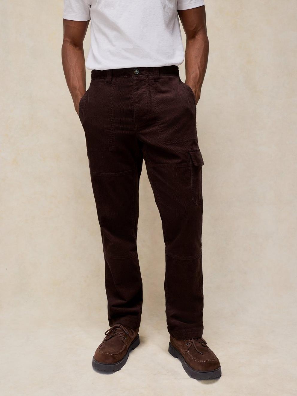Kemble Cargo Trouser in DK BROWN - MODEL FRONT