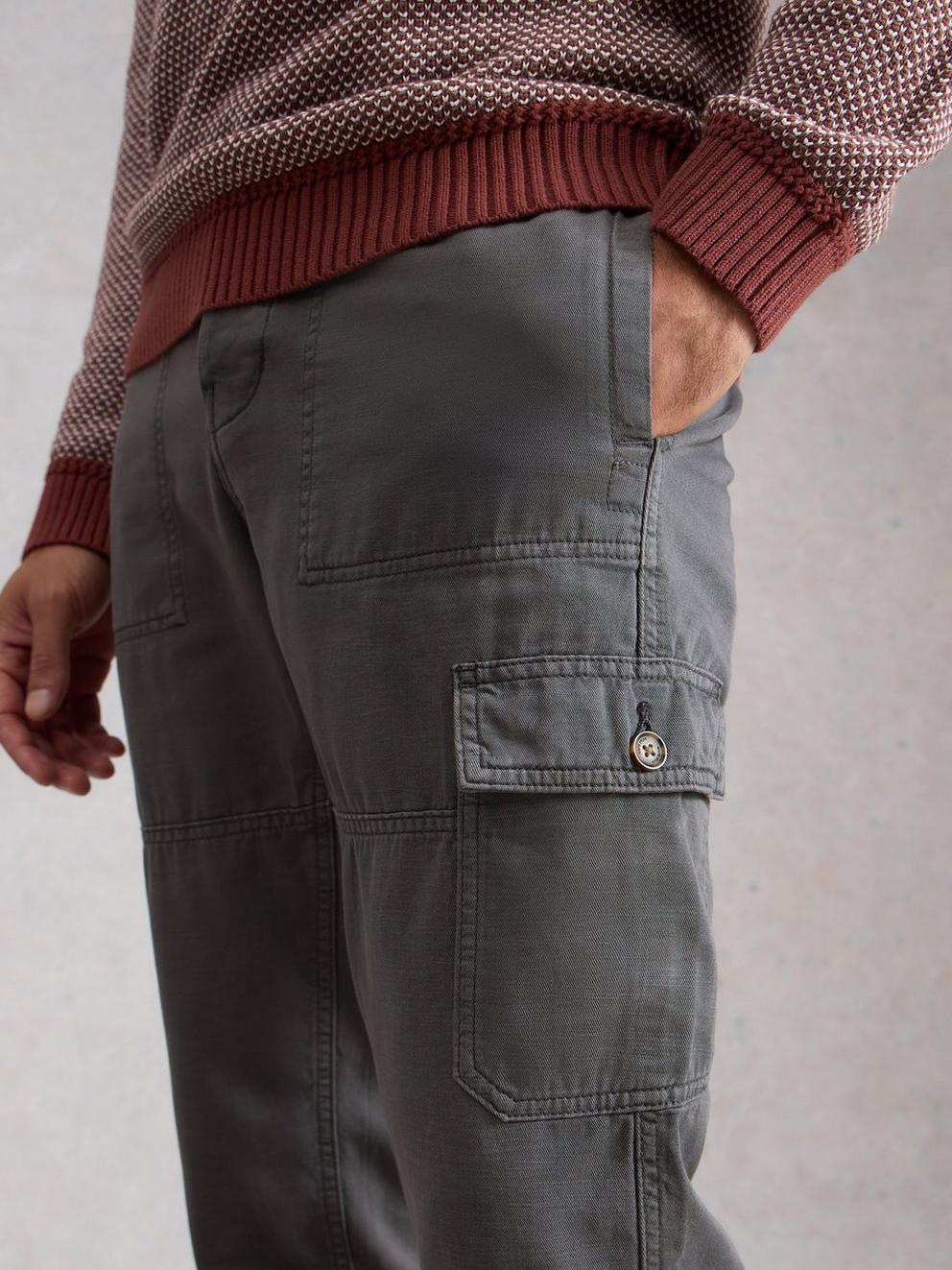Kemble Cargo Trouser in WASHED BLK - MODEL DETAIL