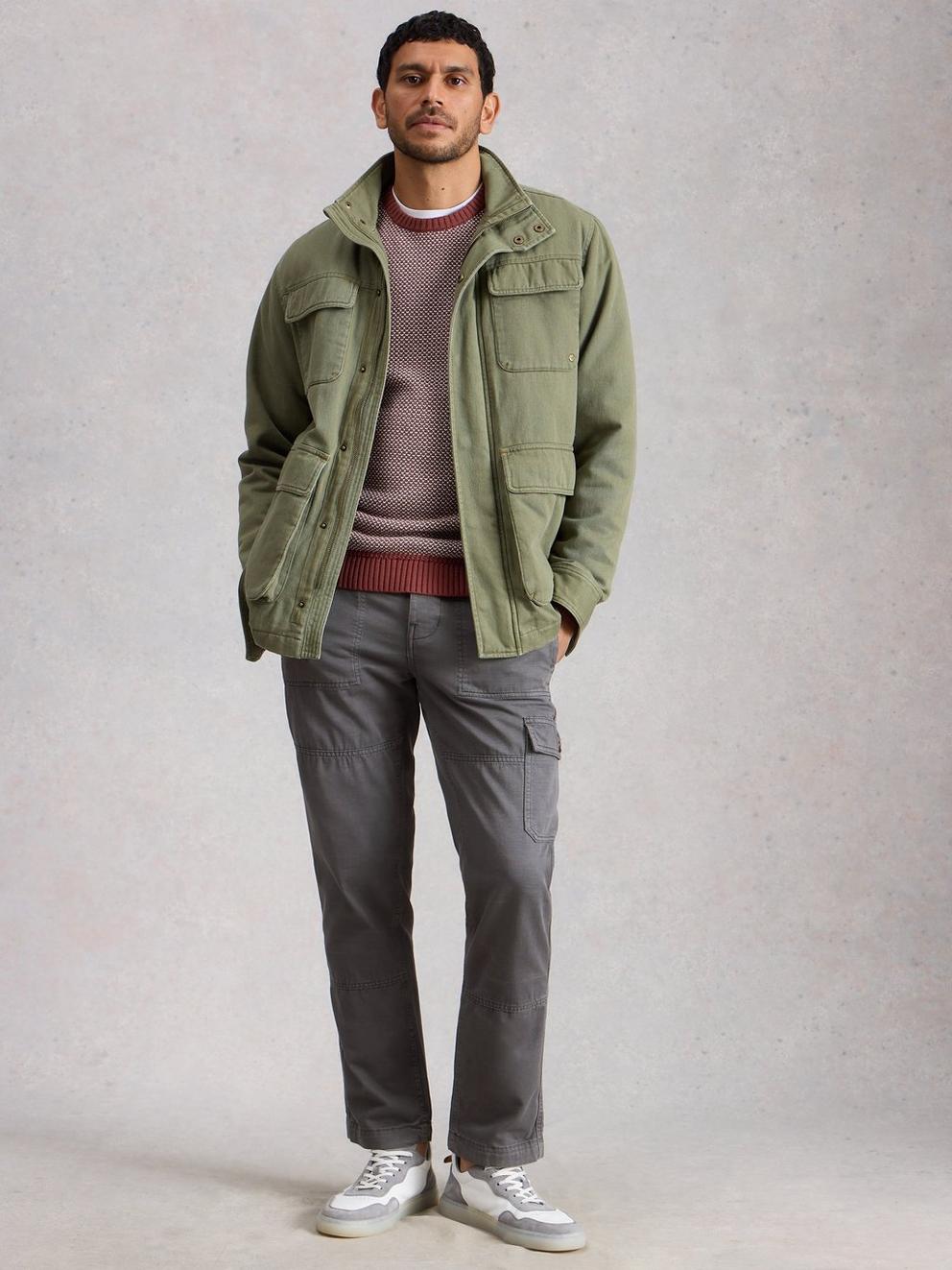 Kemble Cargo Trouser in WASHED BLK - MODEL FRONT