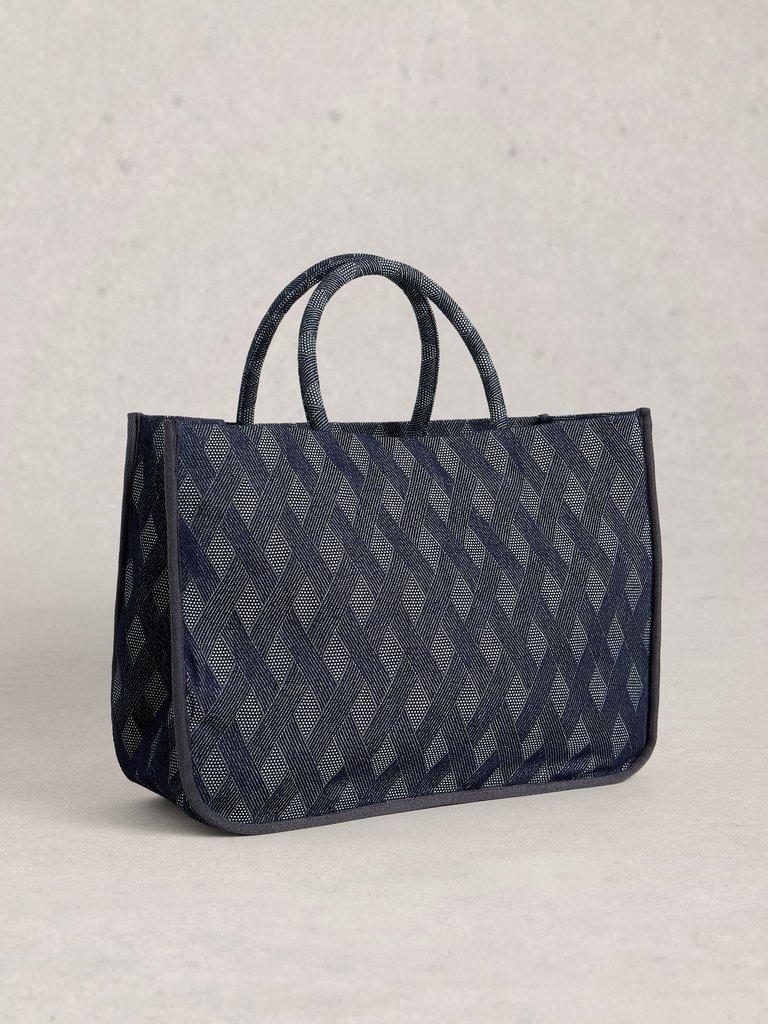 Jacquard Jasmine Tote in BLUE MLT - FLAT BACK