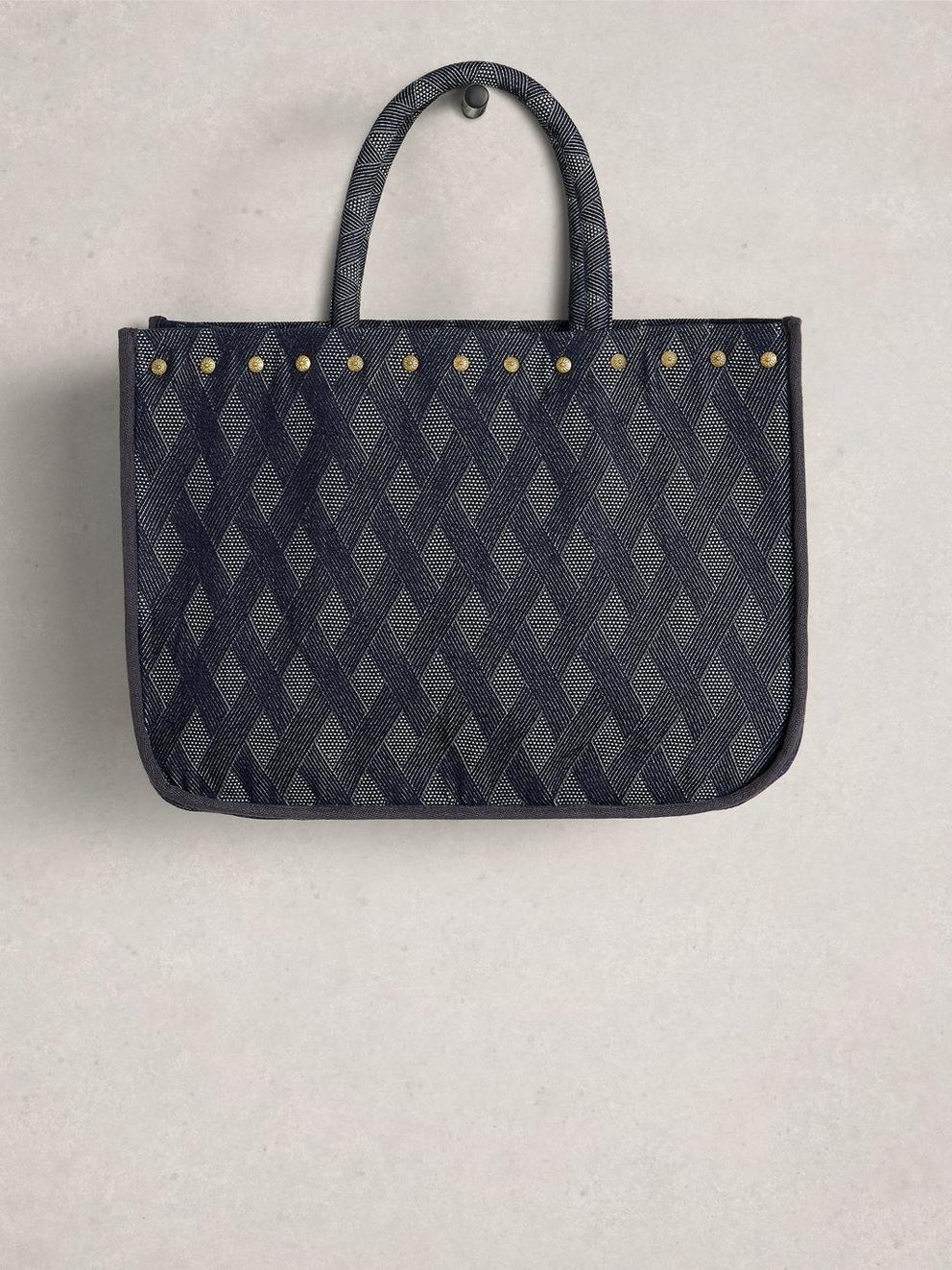 Jacquard Jasmine Tote in BLUE MLT - FLAT FRONT