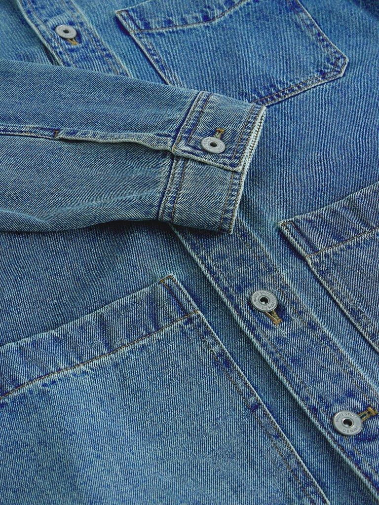 Westgate Denim Workwear Jacket in MID DENIM - FLAT DETAIL