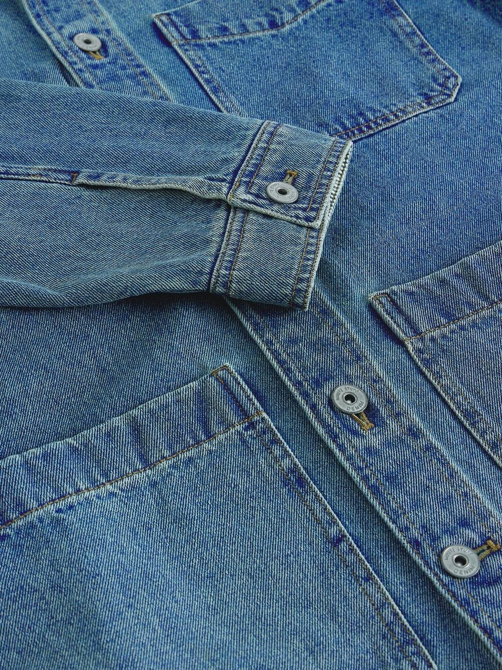 Westgate Denim Workwear Jacket in MID DENIM - FLAT DETAIL