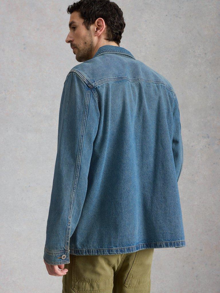 Westgate Denim Workwear Jacket in MID DENIM - MODEL BACK