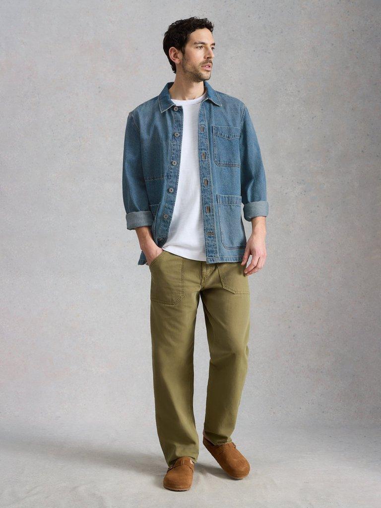 Westgate Denim Workwear Jacket in MID DENIM - MODEL FRONT