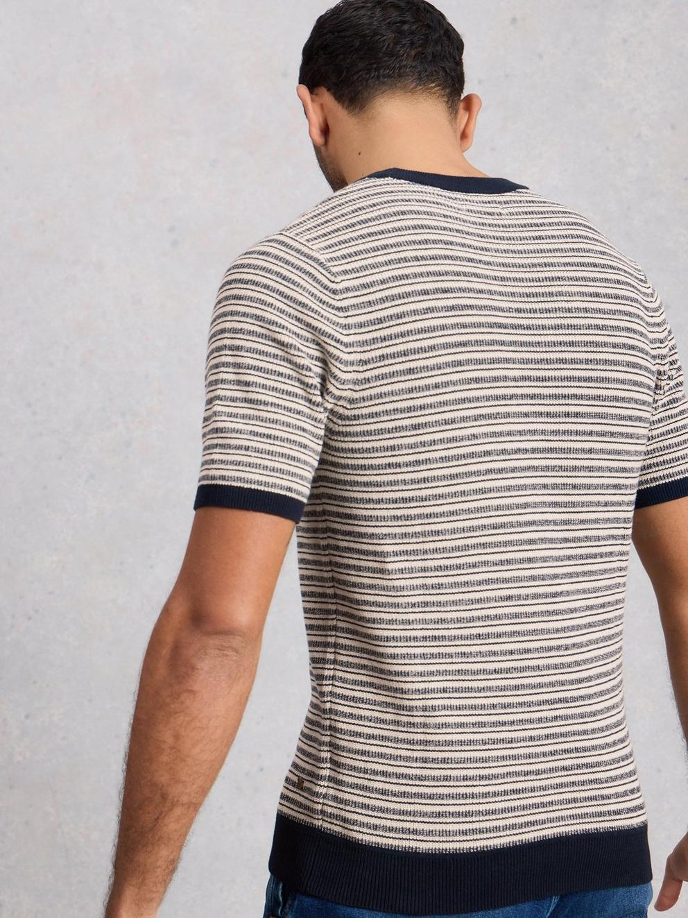 Bibury Knitted Tee in NAVY MULTI - MODEL BACK