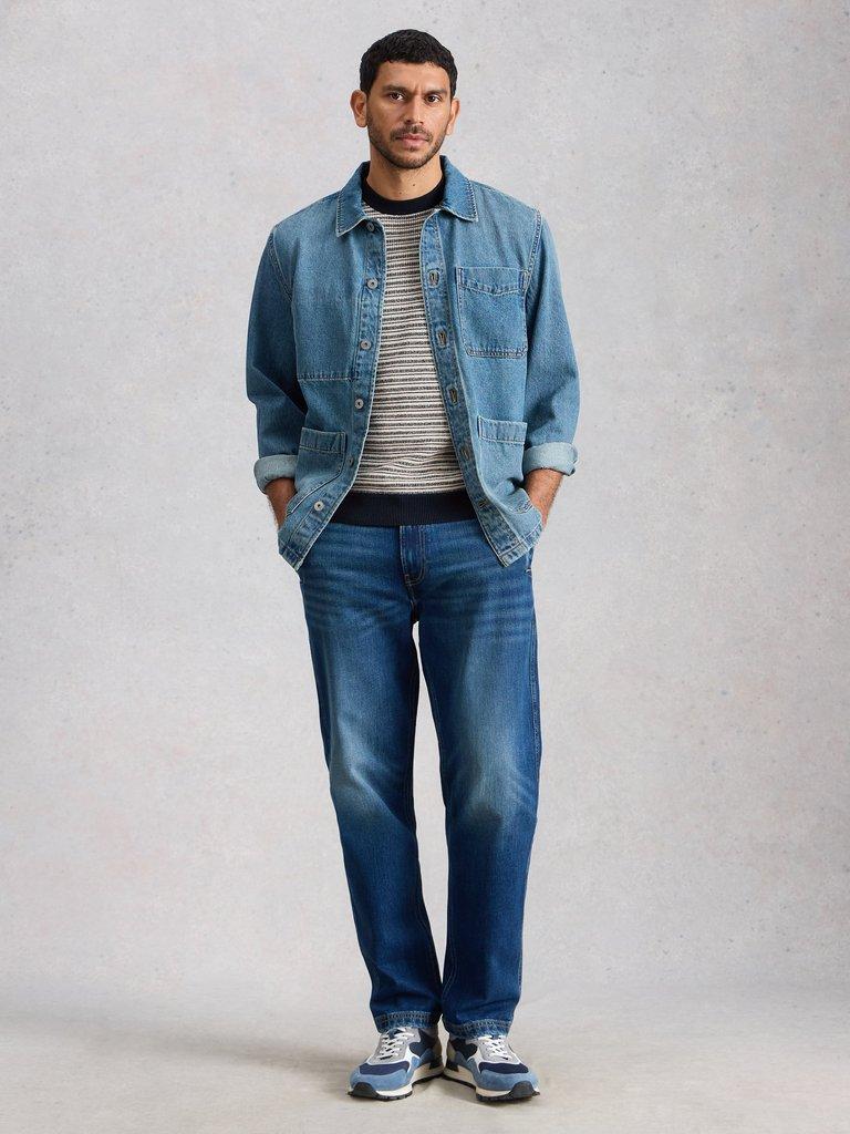 Bibury Knitted Tee in NAVY MULTI - MODEL FRONT