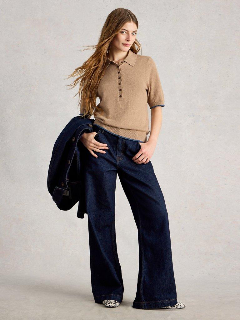 POPPY POLO TEE in DK NAT - MODEL FRONT