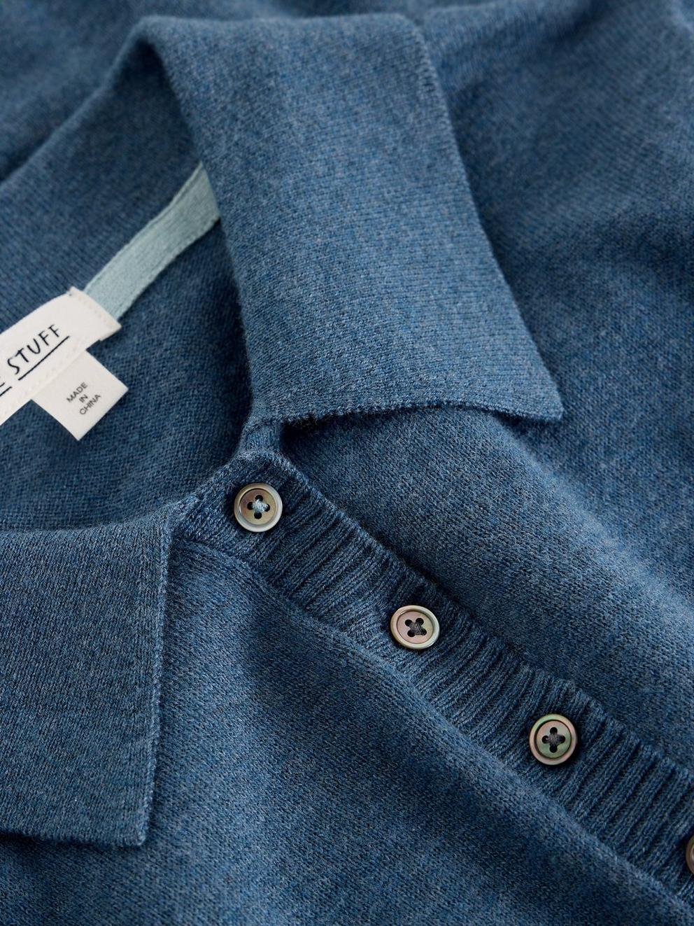 POPPY POLO TEE in MID BLUE - FLAT DETAIL