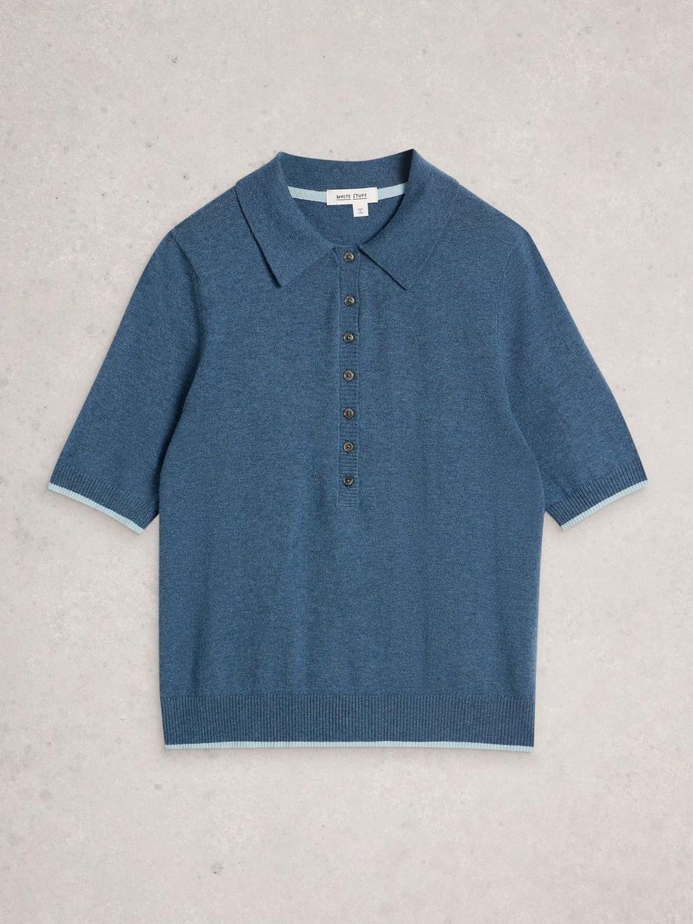 POPPY POLO TEE in MID BLUE - FLAT FRONT