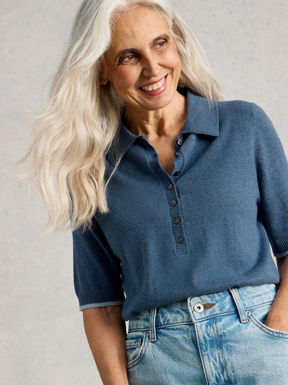 POPPY POLO TEE in MID BLUE - LIFESTYLE